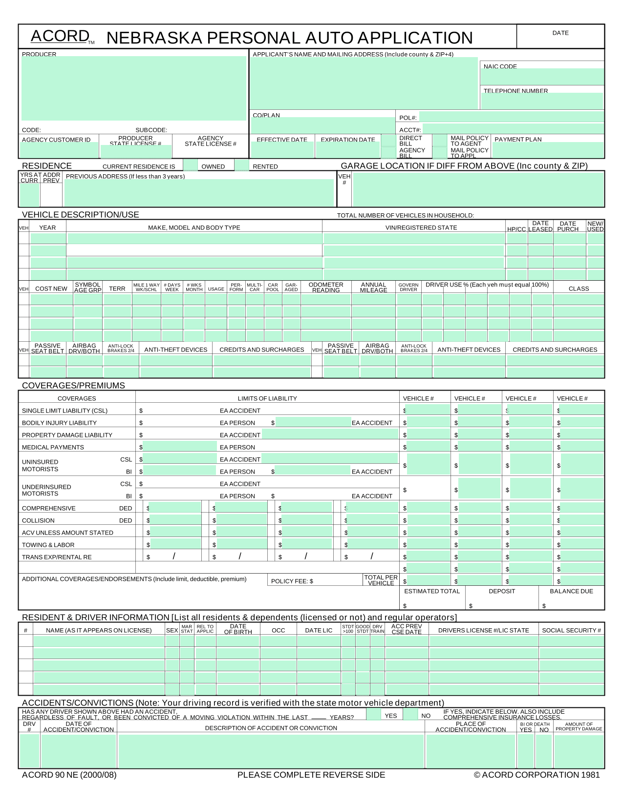 Auto Insurance Application (Vehicle Details Form) screenshot
